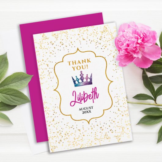 Moderne Glam Prinses Tiara Confetti Waterverf Bedankkaart