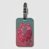 Moderne Glam Red Glittery Kiss lipstick afdrukken Bagagelabel (Voorkant (verticaal))