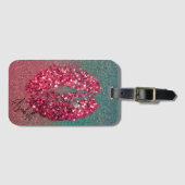 Moderne Glam Red Glittery Kiss lipstick afdrukken Bagagelabel (Voorkant (horizontaal))