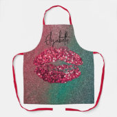 Moderne Glam Red Glittery Kiss lipstick afdrukken Schort (Voorkant)