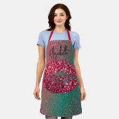 Moderne Glam Red Glittery Kiss lipstick afdrukken Schort (Gedragen)