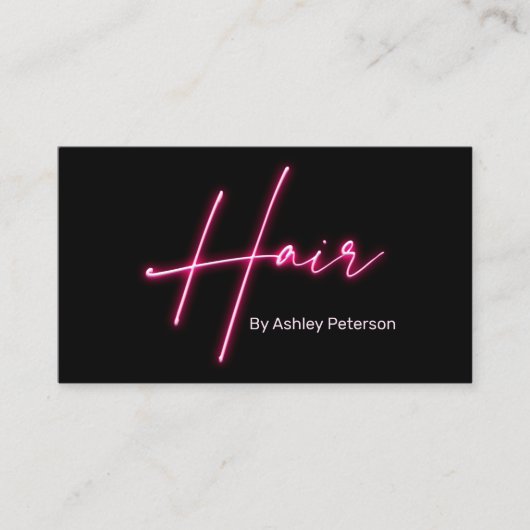 Moderne glam roze neon haarschrift logo qr code visitekaartje (Voorkant)