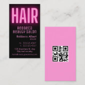 Moderne glam roze neon haarschrift logo qr code visitekaartje (Voorkant / Achterkant)