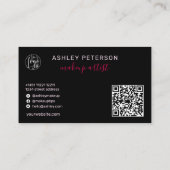 Moderne glam roze neon make-up script logo qr code visitekaartje (Achterkant)