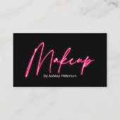 Moderne glam roze neon make-up script logo qr code visitekaartje (Voorkant)