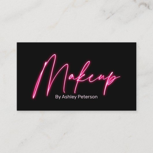 Moderne glam roze neon make-up script logo qr code visitekaartje (Voorkant)
