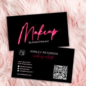 Moderne glam roze neon make-up script logo qr code visitekaartje