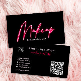 Moderne glam roze neon make-up script logo qr code visitekaartje