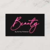 Moderne glam roze neon schoonheidsscript logo qr c visitekaartje (Voorkant)