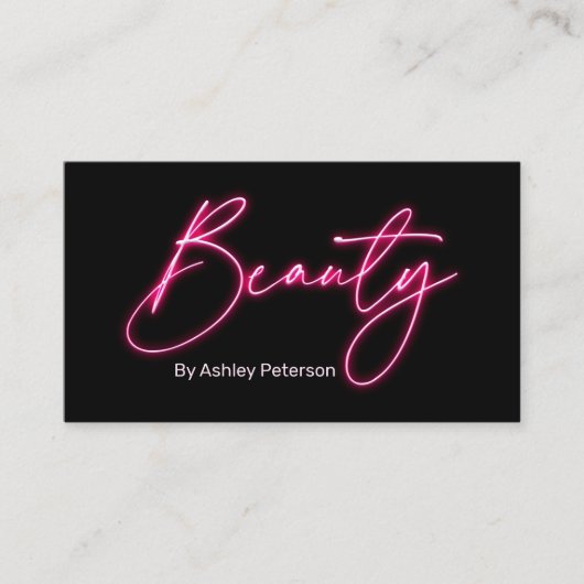 Moderne glam roze neon schoonheidsscript logo qr c visitekaartje (Voorkant)