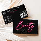 Moderne glam roze neon schoonheidsscript logo qr c visitekaartje