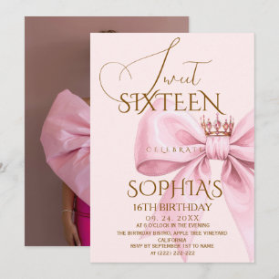 Moderne Glam Roze Sweet 16 Verjaardagsfeest Kaart