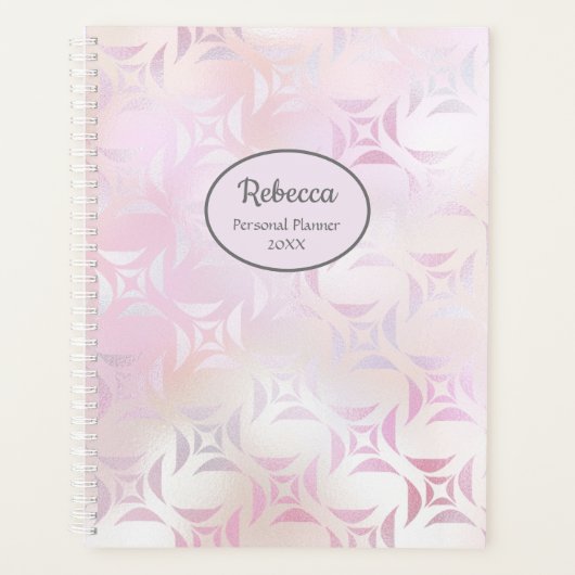 Moderne Glam Roze Zilver Personaliseer Naam Planne Planner (Voorkant)