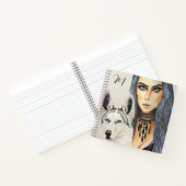 Moderne Glam Vrouw & Husky Wolf Hond Monogram Notitieboek (Binnen)