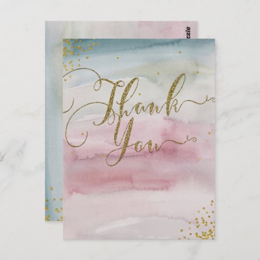 Moderne Glam Waterverf Gold Elegant Hartelijk dank Briefkaart (Voorkant / Achterkant)