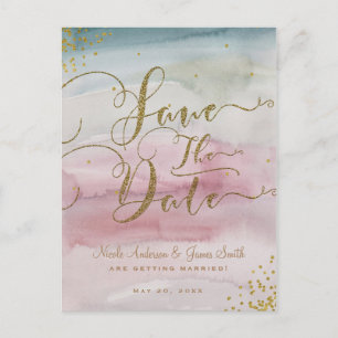 Moderne Glam-waterverf Goud Save the Date Aankondigingskaart