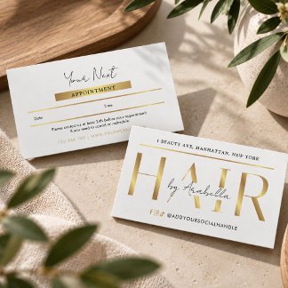Moderne Glam White & Gold Chic Kapsalon Afsprakenkaartje