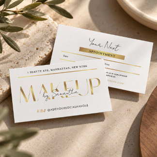 Moderne Glam White & Gold Make-up Artiesten Salon Afsprakenkaartje