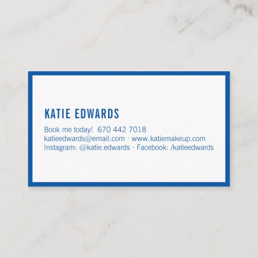 Moderne glam wit blauw straat teken make-up artist visitekaartje (Achterkant)