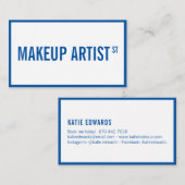 Moderne glam wit blauw straat teken make-up artist visitekaartje (Voorkant / Achterkant)