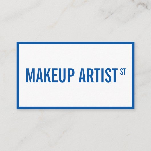 Moderne glam wit blauw straat teken make-up artist visitekaartje (Voorkant)