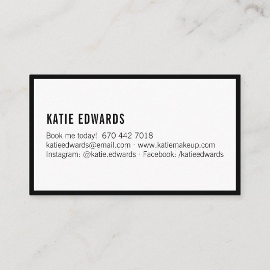 Moderne glam witte zwarte straat teken make-up art visitekaartje (Achterkant)