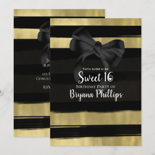 Moderne Glam Zwart Boog Goud Verf Streek Sweet 16 Kaart
