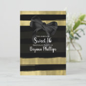 Moderne Glam Zwart Boog Goud Verfstreek Sweet 16 Kaart (Staand voorkant)
