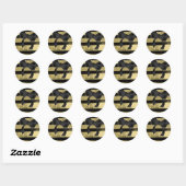 Moderne Glam Zwart Bow Gouden Verf Stroke Stripe Ronde Sticker (Vel)