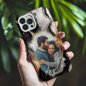 Moderne Glam Zwart en Goud Naam en Foto Case-Mate iPhone Case