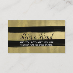 Moderne Glam Zwart & Goud Borstel Refer a Friend Aanbevelingskaartje