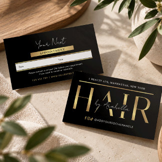 Moderne Glam Zwart & Goud Chic Kapsalon Afsprakenkaartje