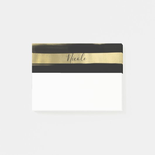 Moderne Glam Zwart & Goud Kwast Streep Stijlvol Post-it® Notes (Voorkant)