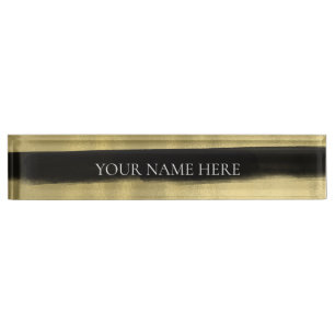 Moderne Glam Zwart & Goud Kwaststreep Streep Naambordje