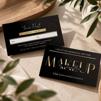 Moderne Glam Zwart & Goud Make-up Artist Salon Afsprakenkaartje