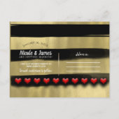 Moderne Glam Zwart & Goud Rode Harten Save the Dat Aankondigingskaart (Achterkant)