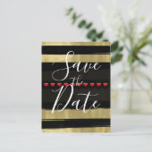 Moderne Glam Zwart & Goud Rode Harten Save the Dat Aankondigingskaart (Staand voorkant)