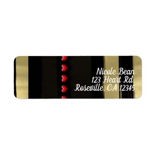 Moderne Glam Zwart & Goud Rode Harten Valentijn Etiket (Voorkant)