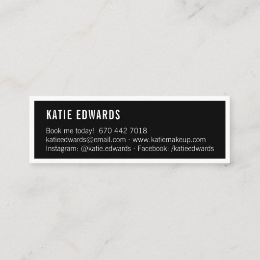 Moderne glam zwart wit straat teken make-up artist mini visitekaartje (Achterkant)