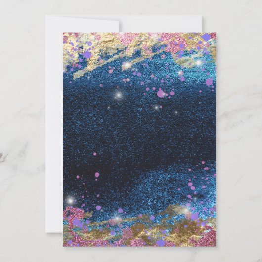 Moderne glamour blauw glitters glans hete neon roz kaart (Achterkant)