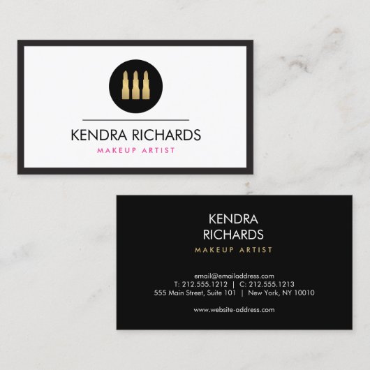 Moderne Glamour Lipstick Trio Make-up Artiest Visitekaartje (Voorkant / Achterkant)