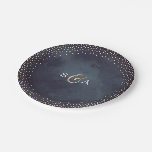 Moderne glamour nacht nep gouden glinsterend monog papieren bordje (Gekanteld)