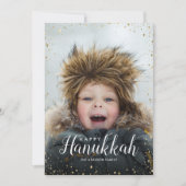 Moderne Glamour Nep Glitters Foto Overlay Hanukkah Feestdagenkaart (Voorkant)