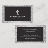 Moderne Glamour Realtor, Onroerend goed Zilver/Zwa Visitekaartje (Voorkant / Achterkant)