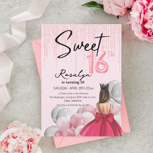 Moderne glamour roze verjaardag Sweet 16 Kaart