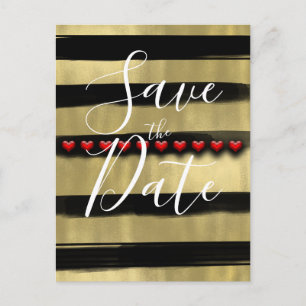 Moderne glamour Zwart & goud Rode harten save-the- Aankondigingskaart