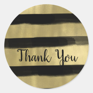 Moderne glamour zwart & goud verf streek streep ronde sticker