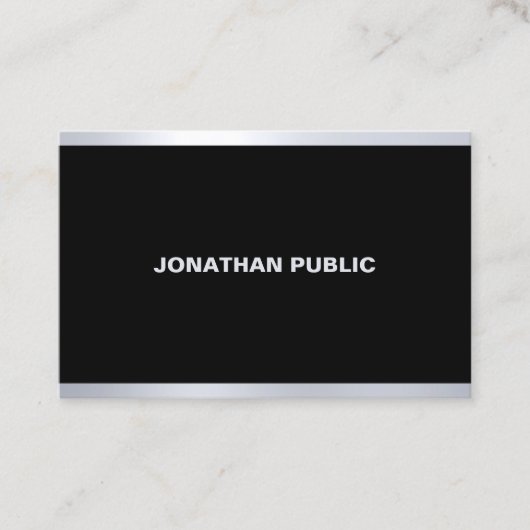 Moderne Glamour Zwart Zilver Elegant Professioneel Visitekaartje (Voorkant)