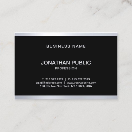 Moderne Glamour Zwart Zilver Elegant Professioneel Visitekaartje (Achterkant)