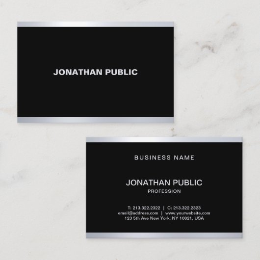 Moderne Glamour Zwart Zilver Elegant Professioneel Visitekaartje (Voorkant / Achterkant)